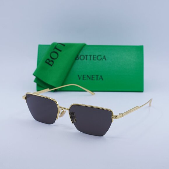 Bottega Veneta BV1107S 004 Rectangle Sunglasses - Gold/Grey - Picture 1 of 9